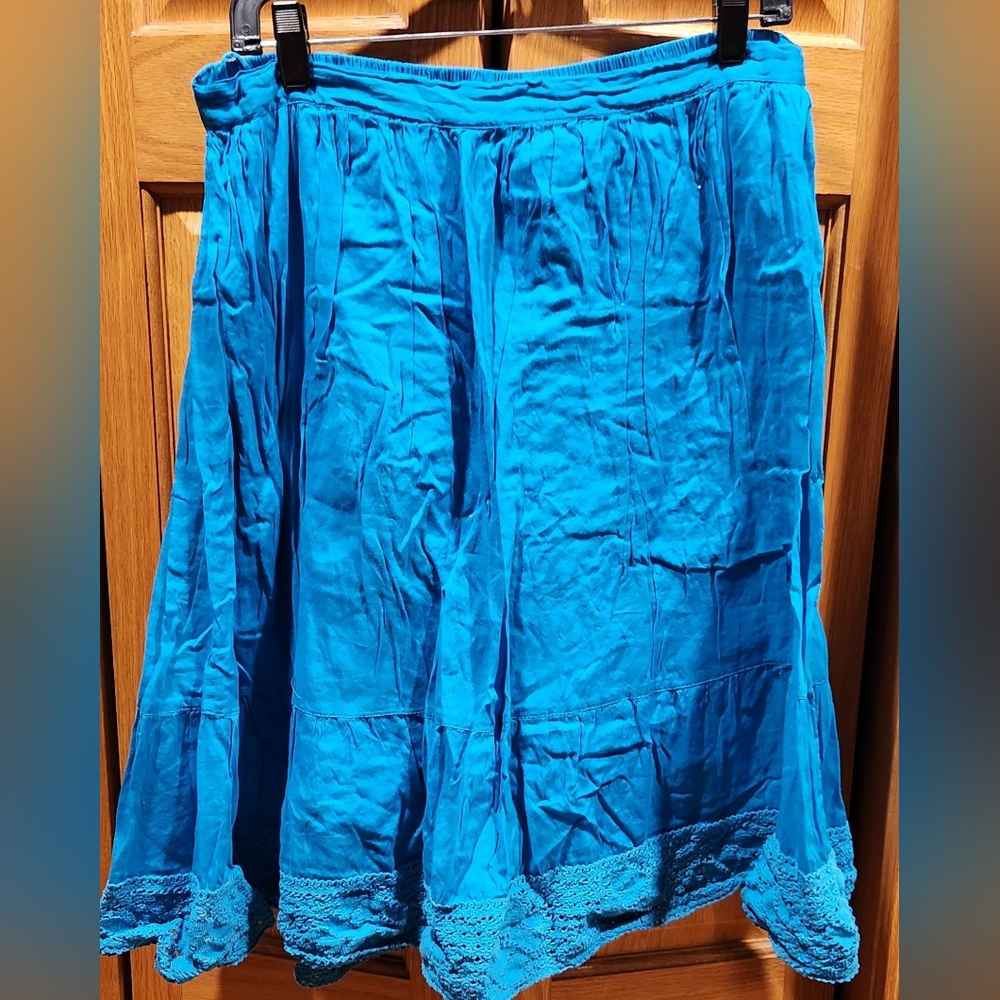 Studio West Blue 100% COTTON Skirt Sz L